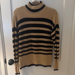 CAbi Black and Tan Striped Turtleneck Sweater